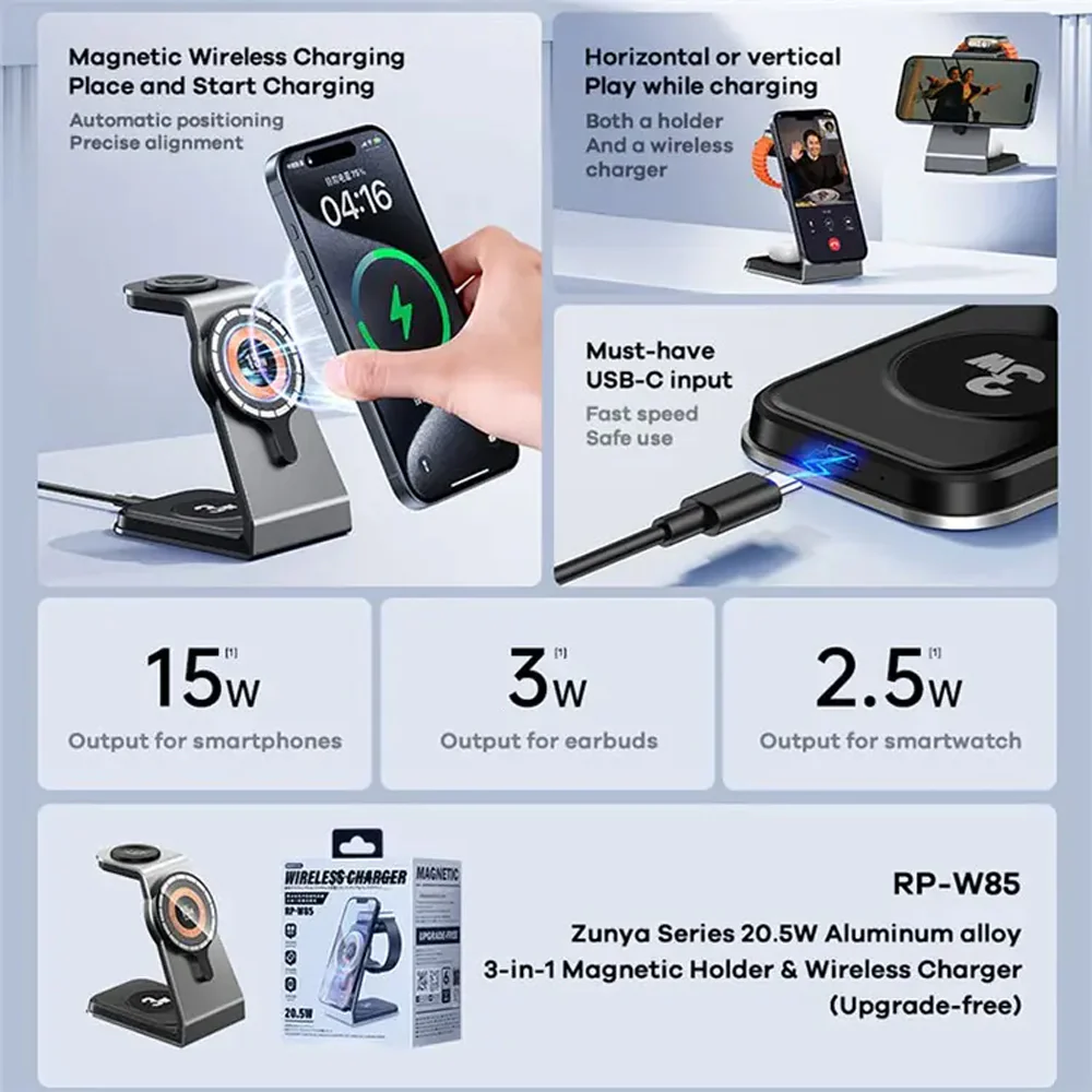 Remax RP-W85 Wireless Charging Magnetic 3 in 1 Remax RP-W85 Wireless Charging Magnetic 3 in 1